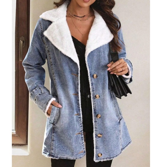 Plush-Trim Detachable Cozy Denim Jacket